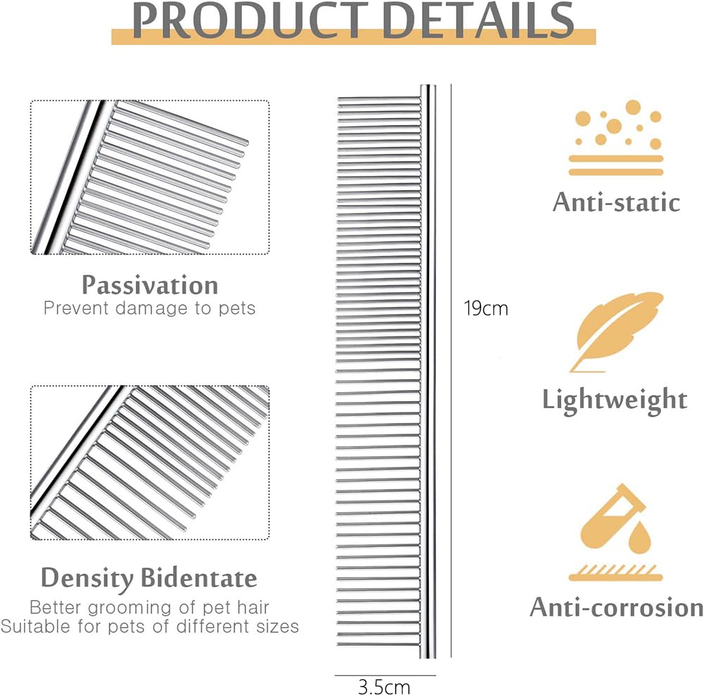 Dog Combs for Grooming, Metal Cat Comb for Removing Tangles and Knots
