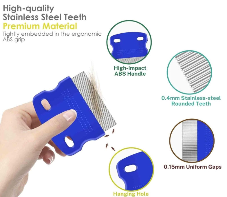 4 Pack Flea Lice Comb, Stainless Steel Dog Cat Grooming Combs with Rounded Teeth