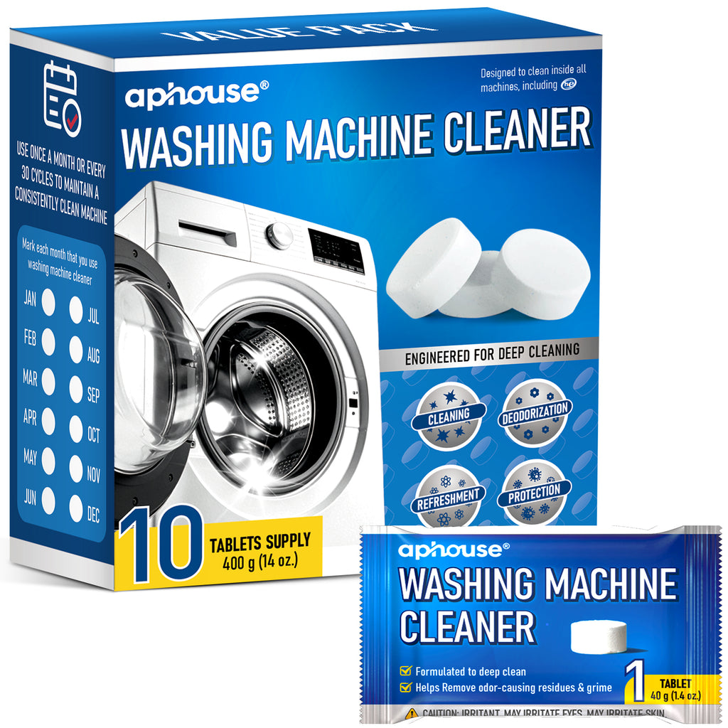 aphouse Washing Machine Cleaner Tablets, 40g Washer Cleaner Tablets (10-Pack),Septic Safe Eco-Friendly Deodorizer & Odor Eliminator, for HE, Front & Top Loaders, Septic Safe