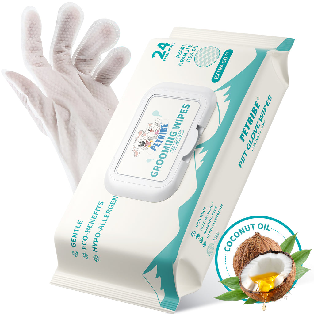 PETRIBE Dog Cleaning Wipes, Extra Thick Pet Bathing Wipes for Dogs & Cats, Dog Wipes Washing Gloves, Cleaning & Deodorizing Grooming Gloves for Daily Care and Traveling