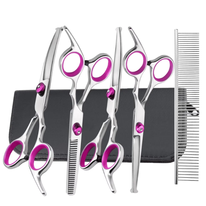 Professional Dog Grooming Scissors Kit, 6 in 1 with Safety Round Tips, 4CR Stainless Steel & Heavy-duty, Sharp & Study Pet Grooming Shears Kit for Dogs Cats
