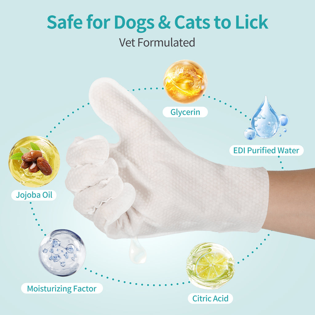 PETRIBE Dog Wipes Cleaning Deodorizing Glove Wipes for Dogs & Cats, 24pcs Unscented, Hypoallergenic Hydrating & Nourish Fur Pet Grooming Glove Wipes