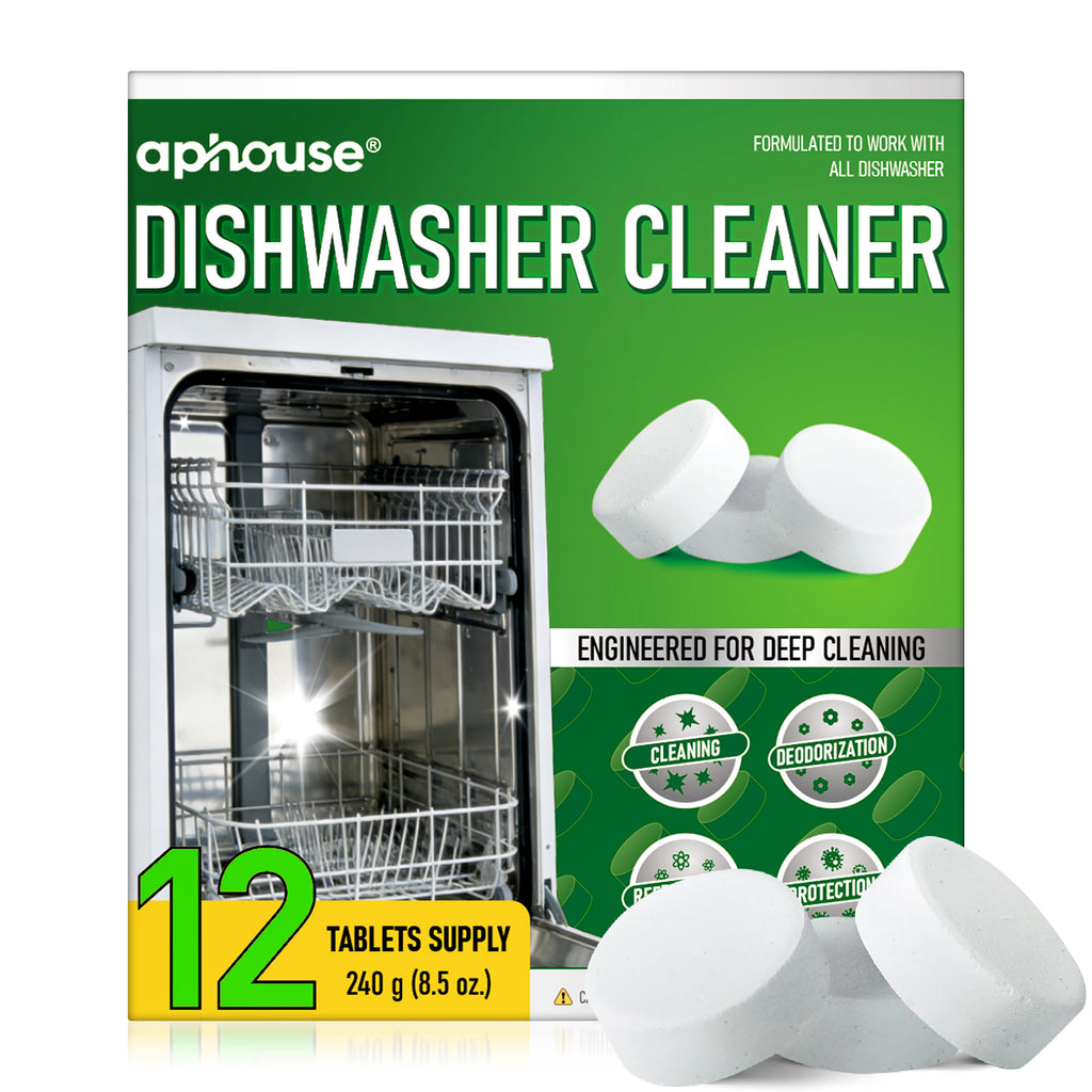 aphouse Dishwasher Cleaner And Deodorizer 12 Tablets, Deep Cleaning Descaler Pods for Dish Washer Machine, Heavy Duty, Septic Safe, Helps Power Away Odor Causing Bacteria, Limescale