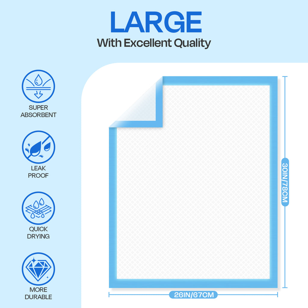 PETRIBE 75-Pack Puppy Pads - 30'' x 26'' Pee Pads for Dogs Potty Training with Super Absorbent & Leak-Proof Quick-Dry Design, 6-Layer Pads for Dogs, Blue