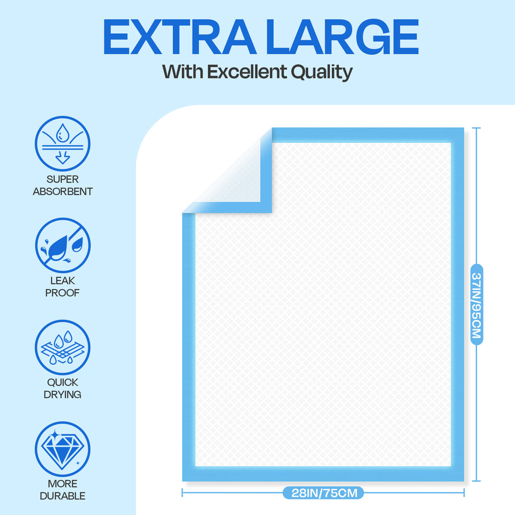 PETRIBE  50-count Extra Large Dog Pads, 28x34 Inch Super Absorbent Puppy Training Pads with Leak-Proof Backing for Dogs, Puppies & Cats