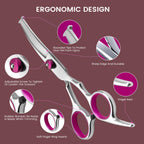 Professional Dog Grooming Scissors Kit, 6 in 1 with Safety Round Tips, 4CR Stainless Steel & Heavy-duty, Sharp & Study Pet Grooming Shears Kit for Dogs Cats