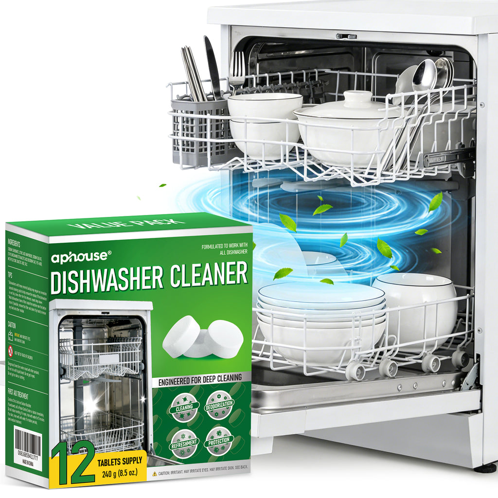 aphouse Dishwasher Cleaner And Deodorizer 12 Tablets, Deep Cleaning Descaler Pods for Dish Washer Machine, Heavy Duty, Septic Safe, Helps Power Away Odor Causing Bacteria, Limescale