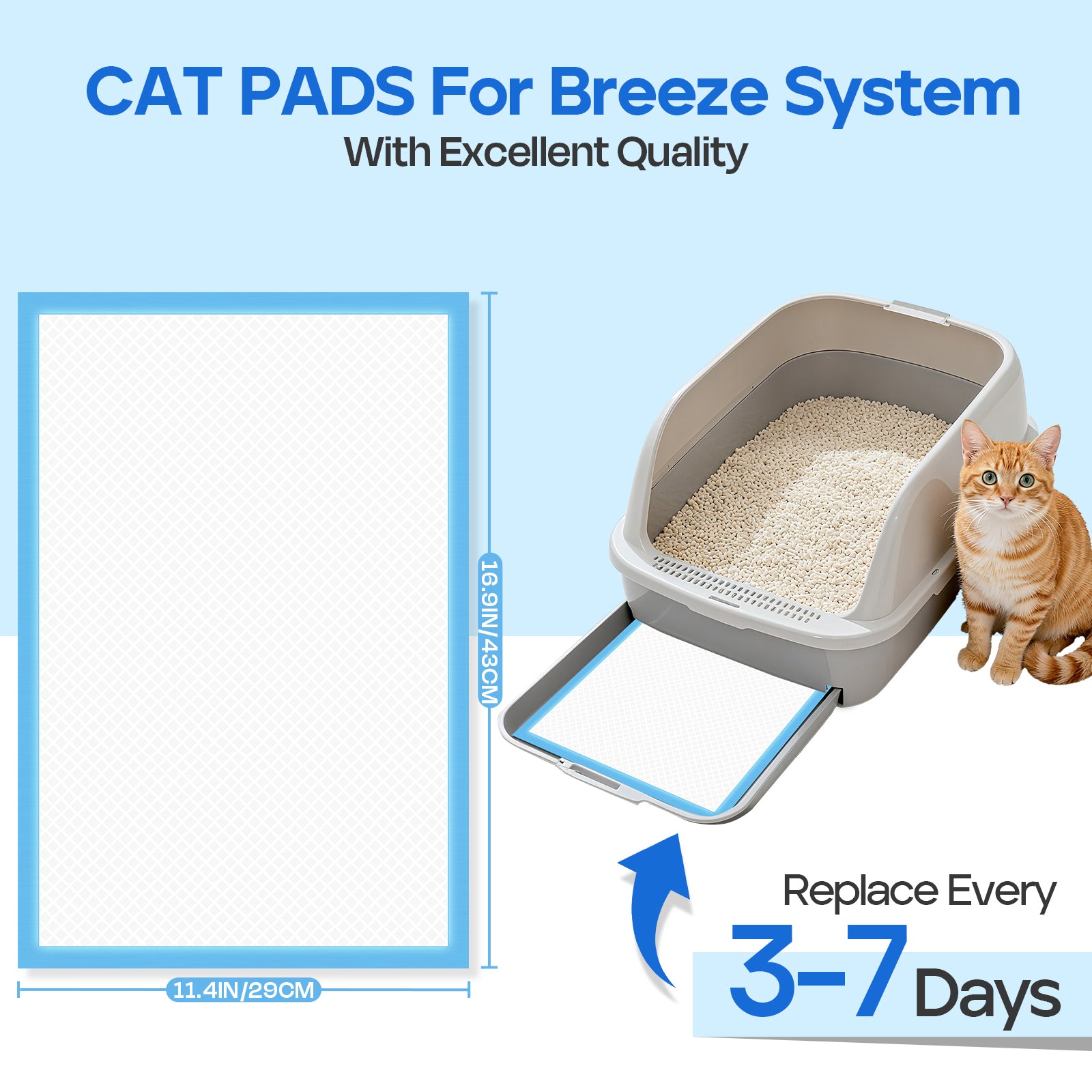 PETRIBE Unscented Cat Pads for Tidy Cats Breeze Litter System, Thickened 6-Layer Super Absorbent for Powerful Odor Elimination, Compatible with Tidy Cats Breeze System, -40 Count, 16.9" x 11.4"