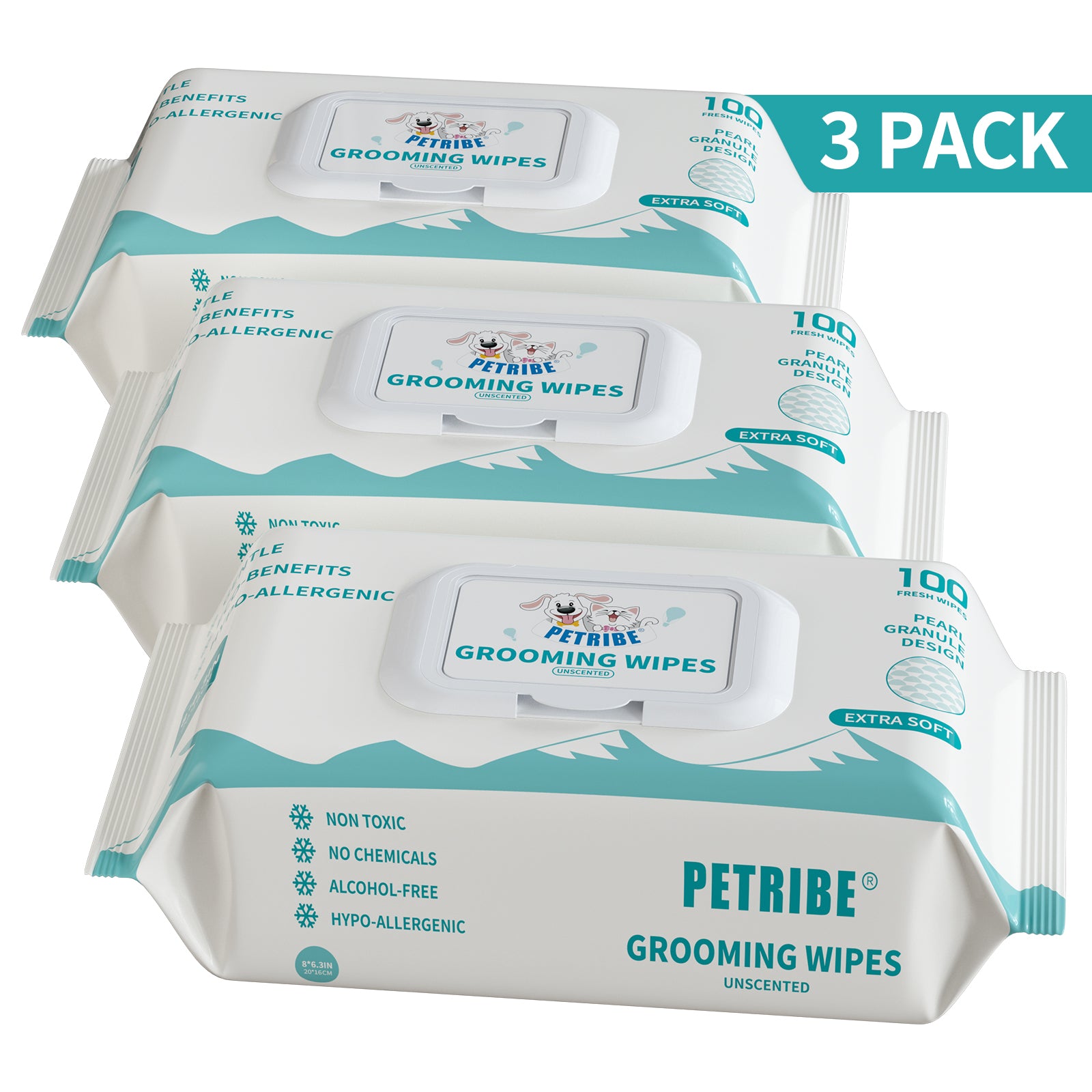 PETRIBE Dog Grooming Wipes, Pet Wipes for Paws, Body & Butt, Cleaning & Hydrating, Unscented, 200-Count