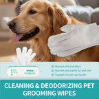 PETRIBE Dog Wipes Cleaning Deodorizing, Pet Glove Bath Wipes, Remove Dirt, Pet Grooming Cleaning Wipes for Dogs & Cats, Daily Care & Traveling, 24PCS
