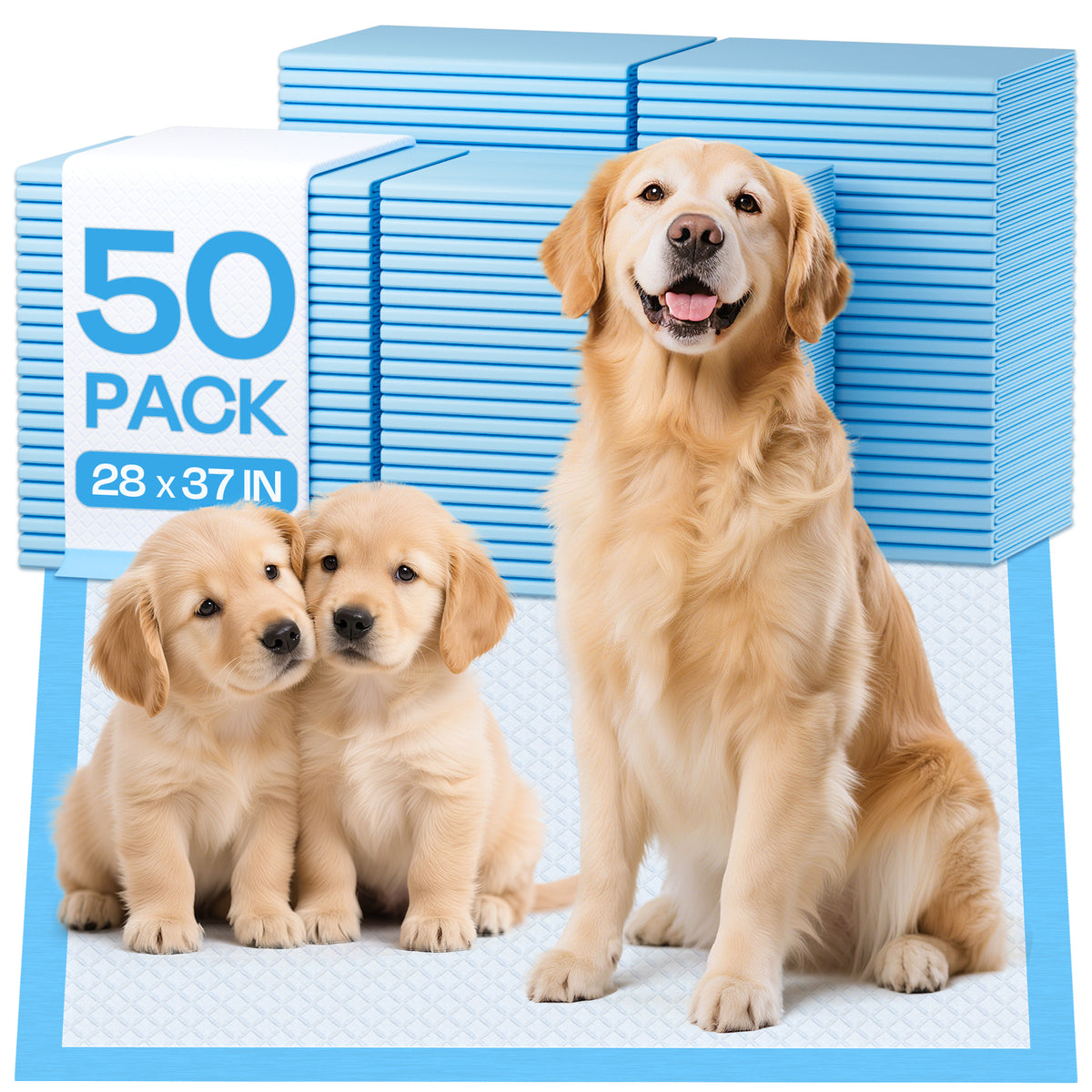PETRIBE  50-count Extra Large Dog Pads, 28x34 Inch Super Absorbent Puppy Training Pads with Leak-Proof Backing for Dogs, Puppies & Cats