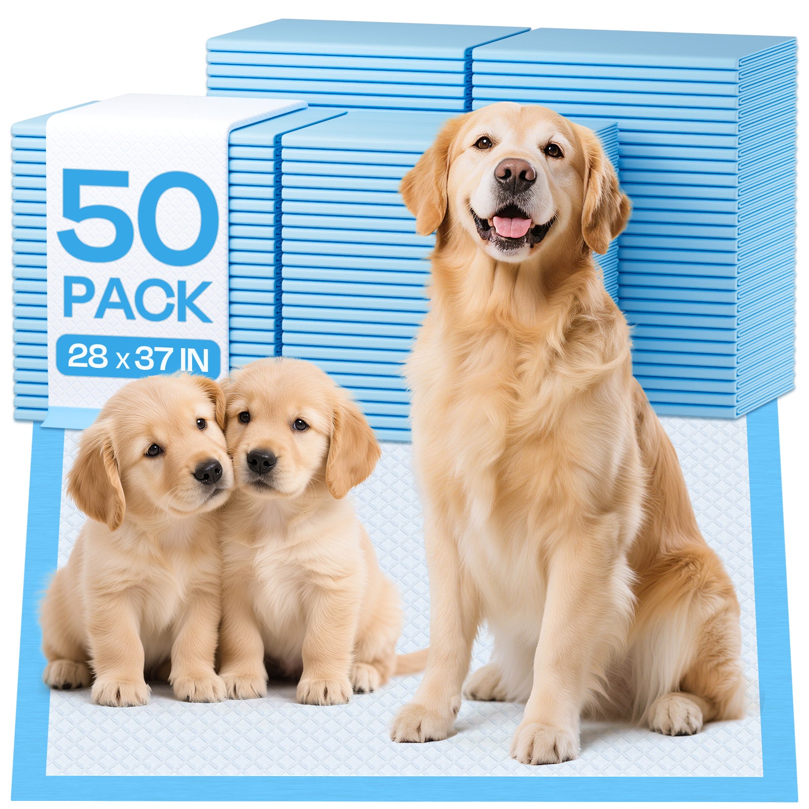 PETRIBE  50-count Extra Large Dog Pads, 28x34 Inch Super Absorbent Puppy Training Pads with Leak-Proof Backing for Dogs, Puppies & Cats