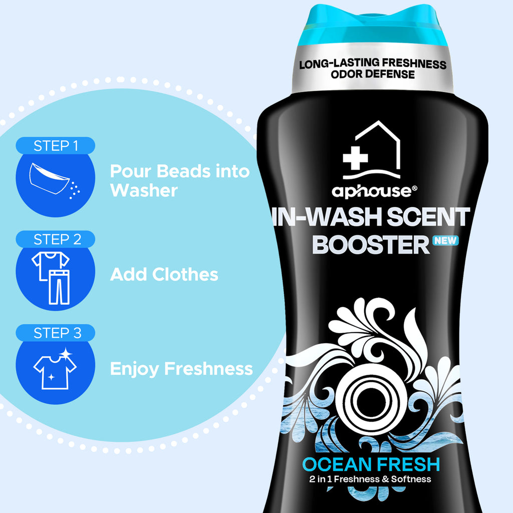 aphouse Laundry Scent Booster Beads, Long Lasting Freshness, Ocean Fresh Scent, 2 in i Freshness & Softness, For Clothes & All Washing Machines, 24 oz, New