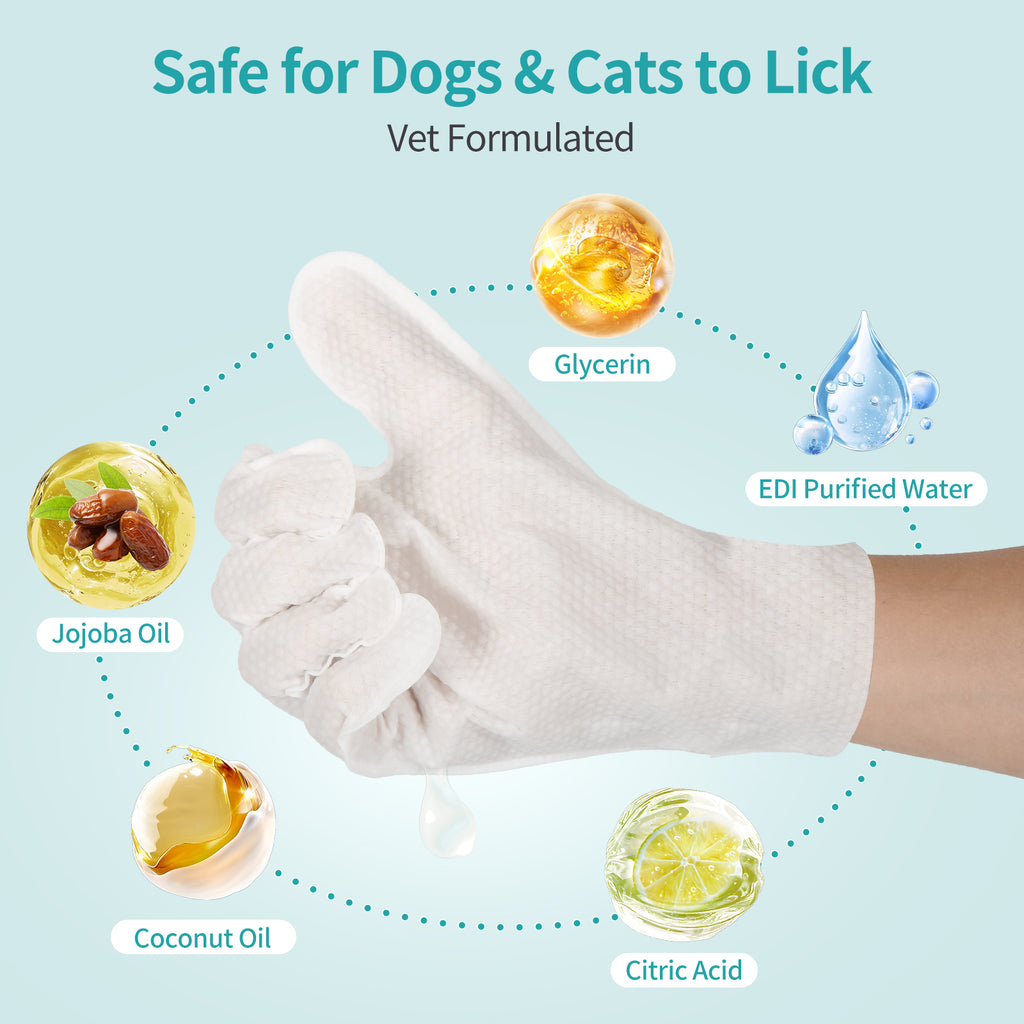 PETRIBE Dog Wipes Cleaning Deodorizing Glove Wipes for Dogs & Cats, 48 pcs, Coconut Scent, Hypoallergenic Hydrating & Nourish Fur Pet Grooming Glove Wipes, Daily Care & Traveling