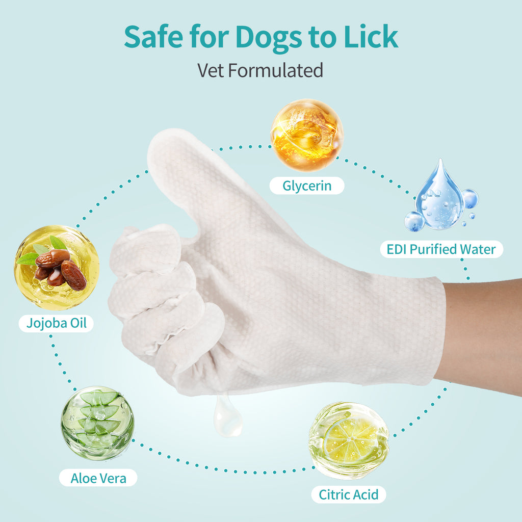 PETRIBE Pet Wipe Gloves for Dogs, 24pcs Aloe Vera Scent, Hypoallergenic Hydrating & Nourish Fur Dog Grooming Glove Wipes