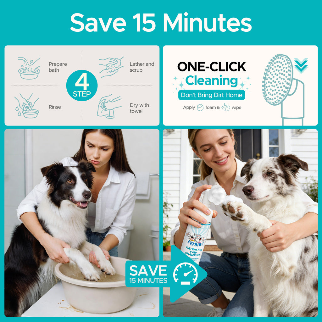 7 fl oz Dog Paw Cleaner with Built-in Brush, Foaming No-Rinse Formula for Cleaning Dirty Paws After Walks, Gentle Everyday Puppy Clean Paws