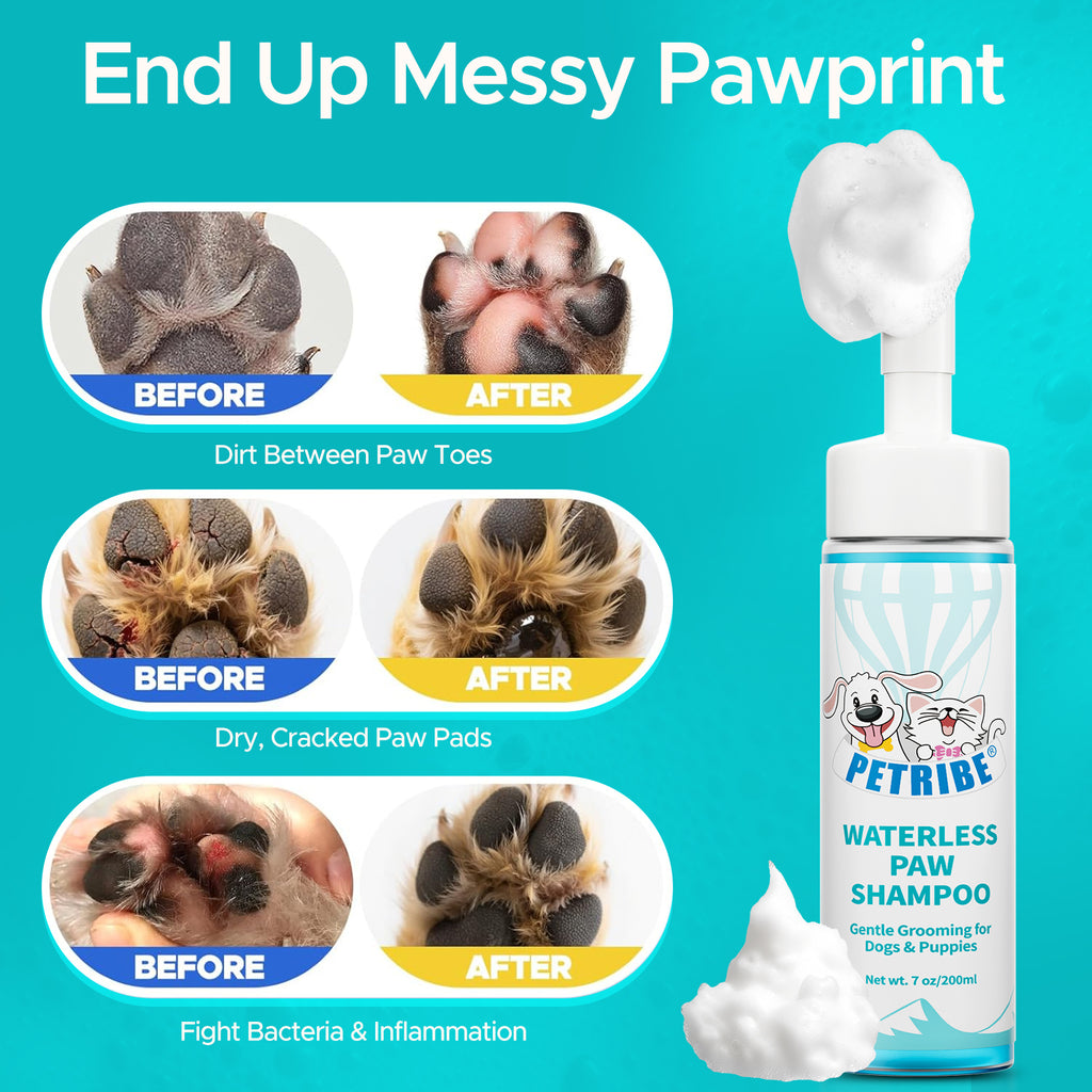 7 fl oz Dog Paw Cleaner with Built-in Brush, Foaming No-Rinse Formula for Cleaning Dirty Paws After Walks, Gentle Everyday Puppy Clean Paws