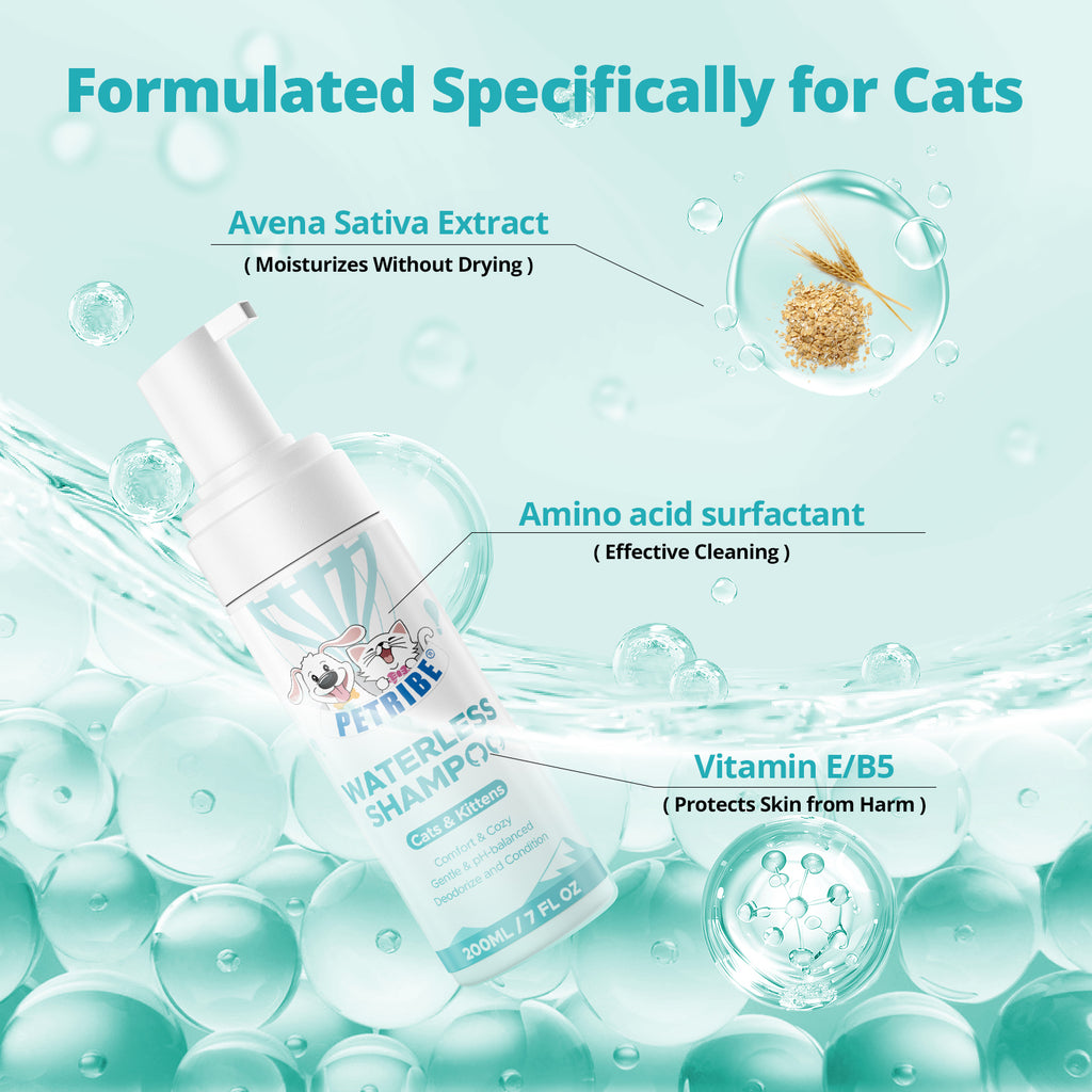 PETRIBE Cat Waterless Shampoo, No Rinse Dry Bath Foam, Hypoallergenic & Detangling, Odor Control,Vet-Recommended for Kittens/Cats