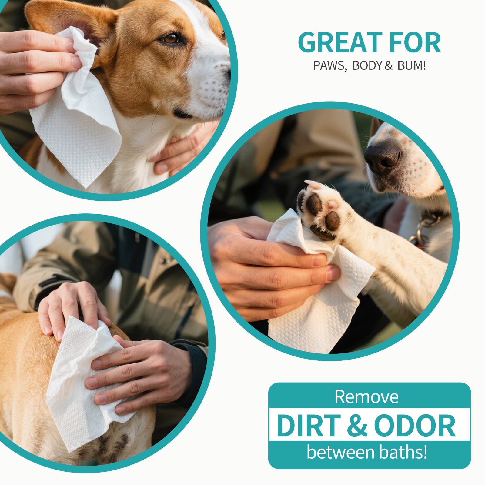 PETRIBE Dog Grooming Wipes, Pet Wipes for Paws, Body & Butt, Cleaning & Hydrating, Coconut Scented, 200-Count