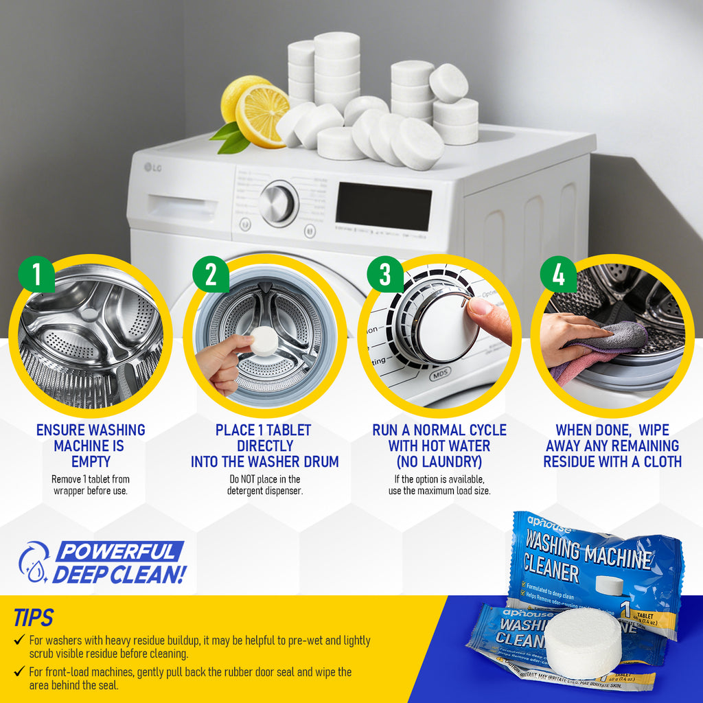 aphouse Washing Machine Cleaner Tablets, 40g Washer Cleaner Tablets (10-Pack),Septic Safe Eco-Friendly Deodorizer & Odor Eliminator, for HE, Front & Top Loaders, Septic Safe