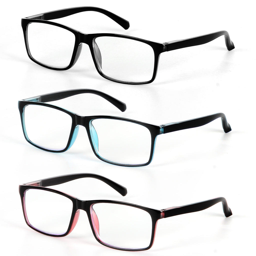 JiaLie Fashion Reading Glasses for Men Blue Light Blocking Unisex Rectangular Readers Mix Color, +1.5, 3pack