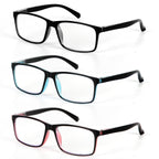 JiaLie Fashion Reading Glasses for Men Blue Light Blocking Unisex Rectangular Readers Mix Color, +1.5, 3pack