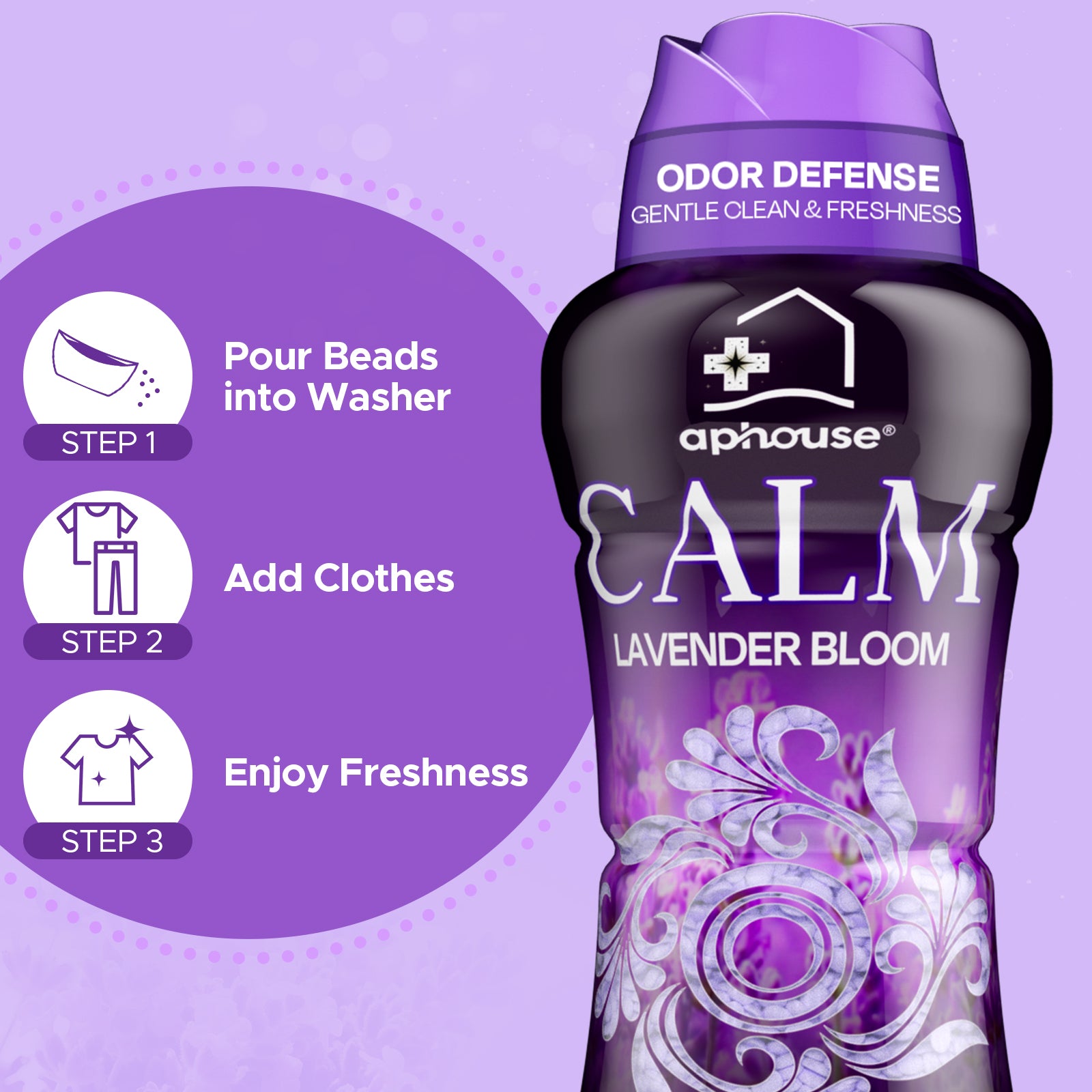 2 Pack In-Wash Laundry Beads for Odor Protection, 48 oz, Lavender Bloom, Long Lasting Freshness For Scent Beads