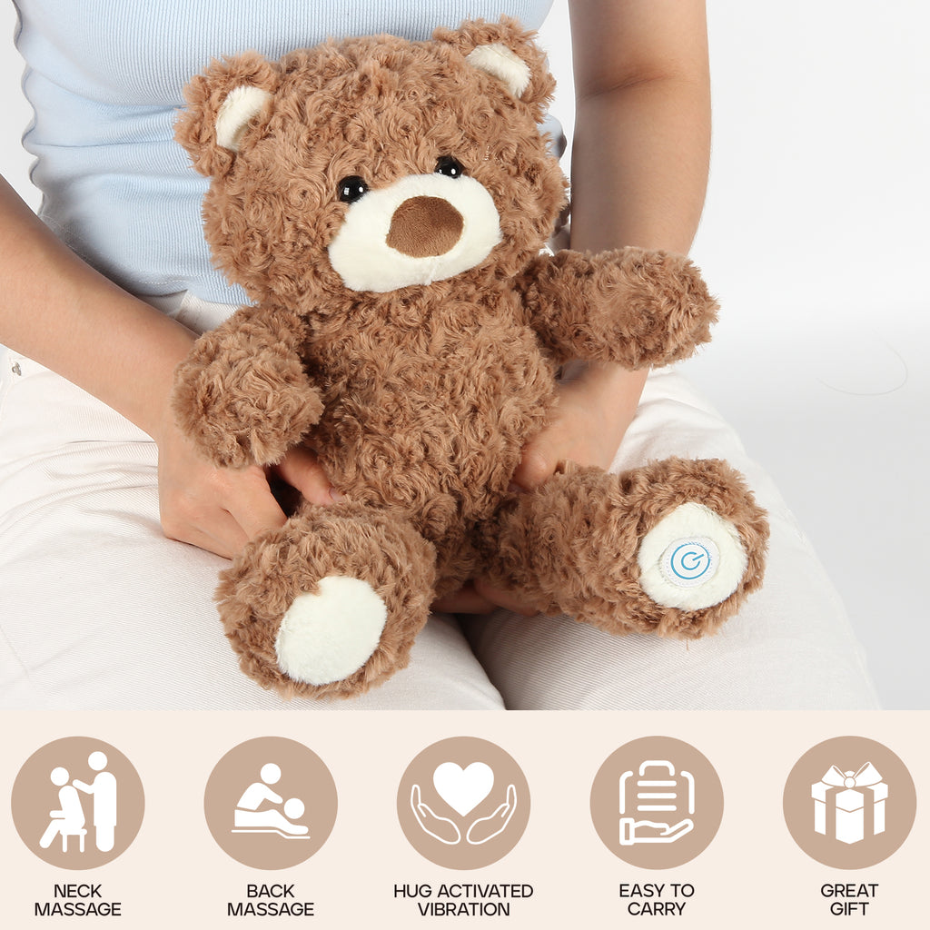 JiaLie Teddy Bear Huggable Massager with Vibration, Vibrating Massager for Neck Back, Relaxing, Animal Electric Massager, Portable Travel Gift for Women & Men