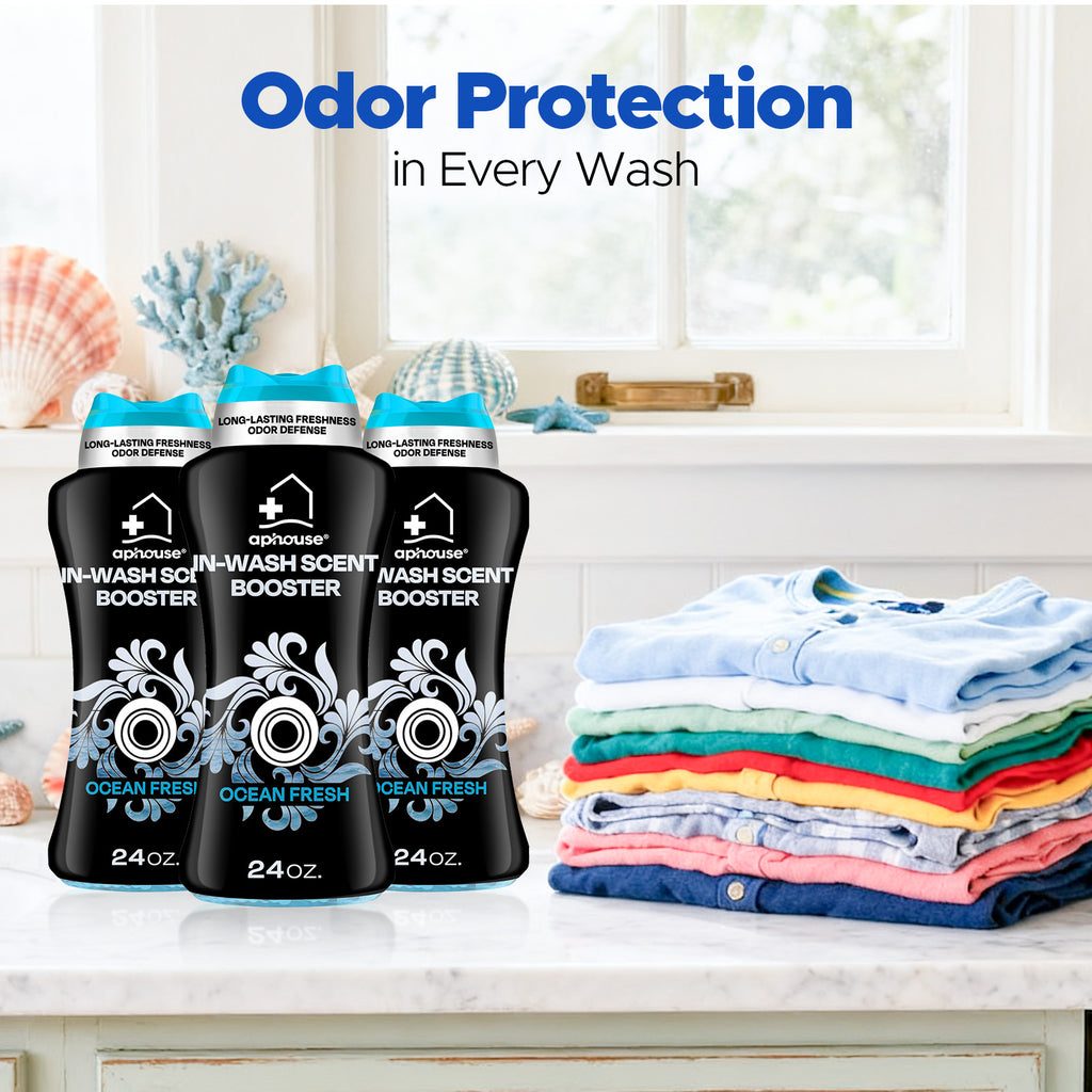 APHOUSE In-Wash Scent Booster Laundry Beads, Ocean Fresh Scent, Odor Blasters Long Lasting Freshness & Odor Eliminator for Laundry, HE Safe, 24 oz