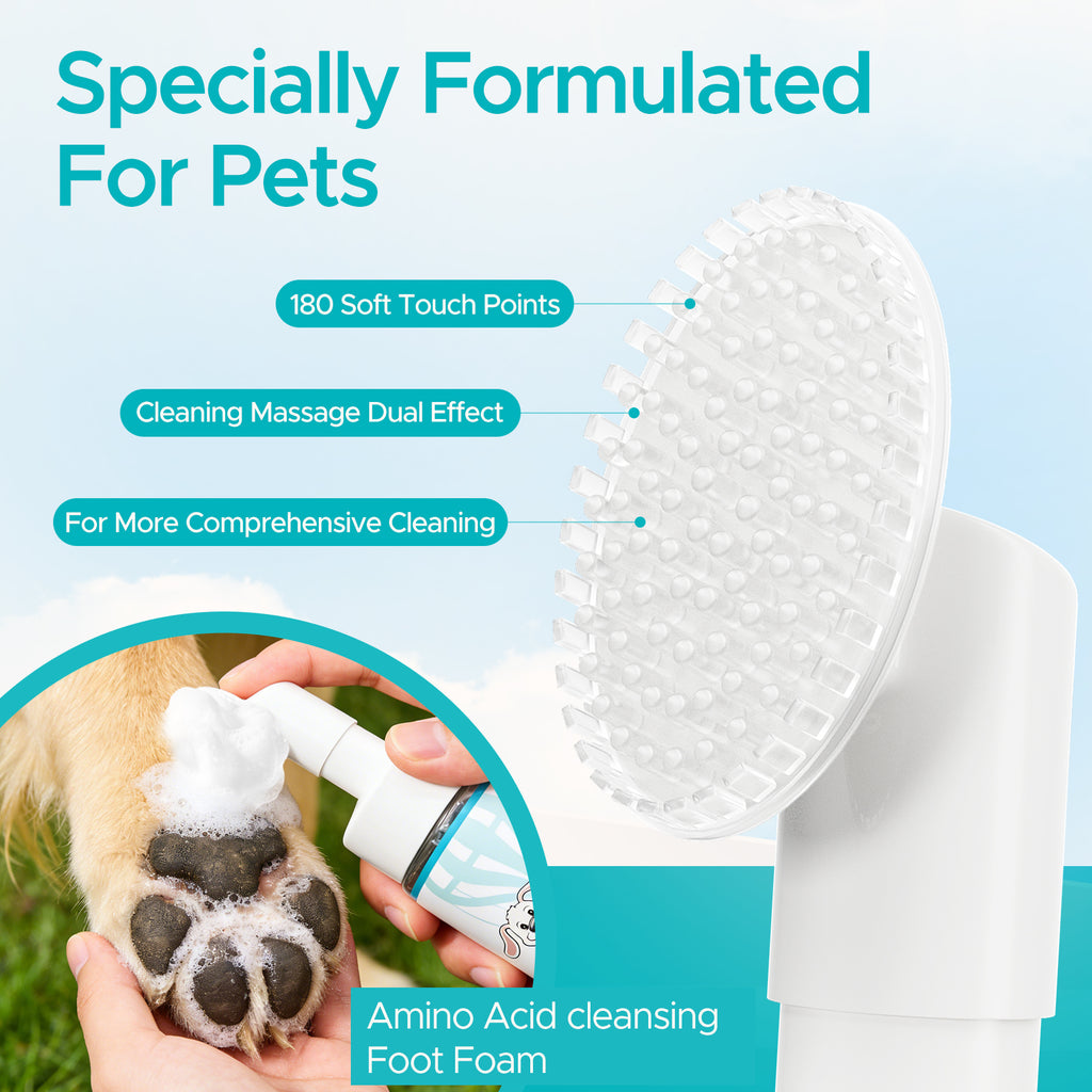 7 fl oz Dog Paw Cleaner with Built-in Brush, Foaming No-Rinse Formula for Cleaning Dirty Paws After Walks, Gentle Everyday Puppy Clean Paws