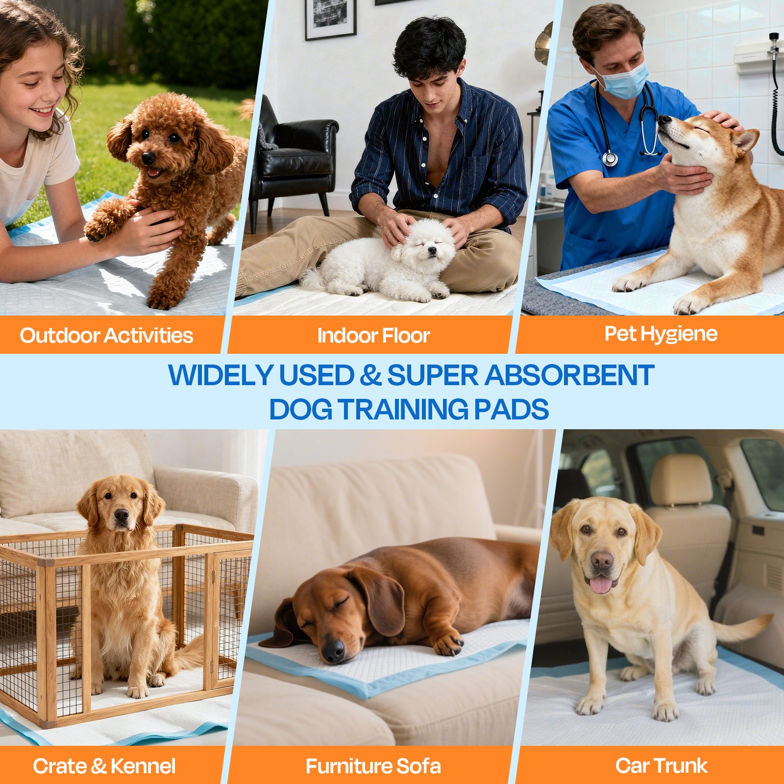 PETRIBE 75-Pack Puppy Pads - 30'' x 26'' Pee Pads for Dogs Potty Training with Super Absorbent & Leak-Proof Quick-Dry Design, 6-Layer Pads for Dogs, Blue