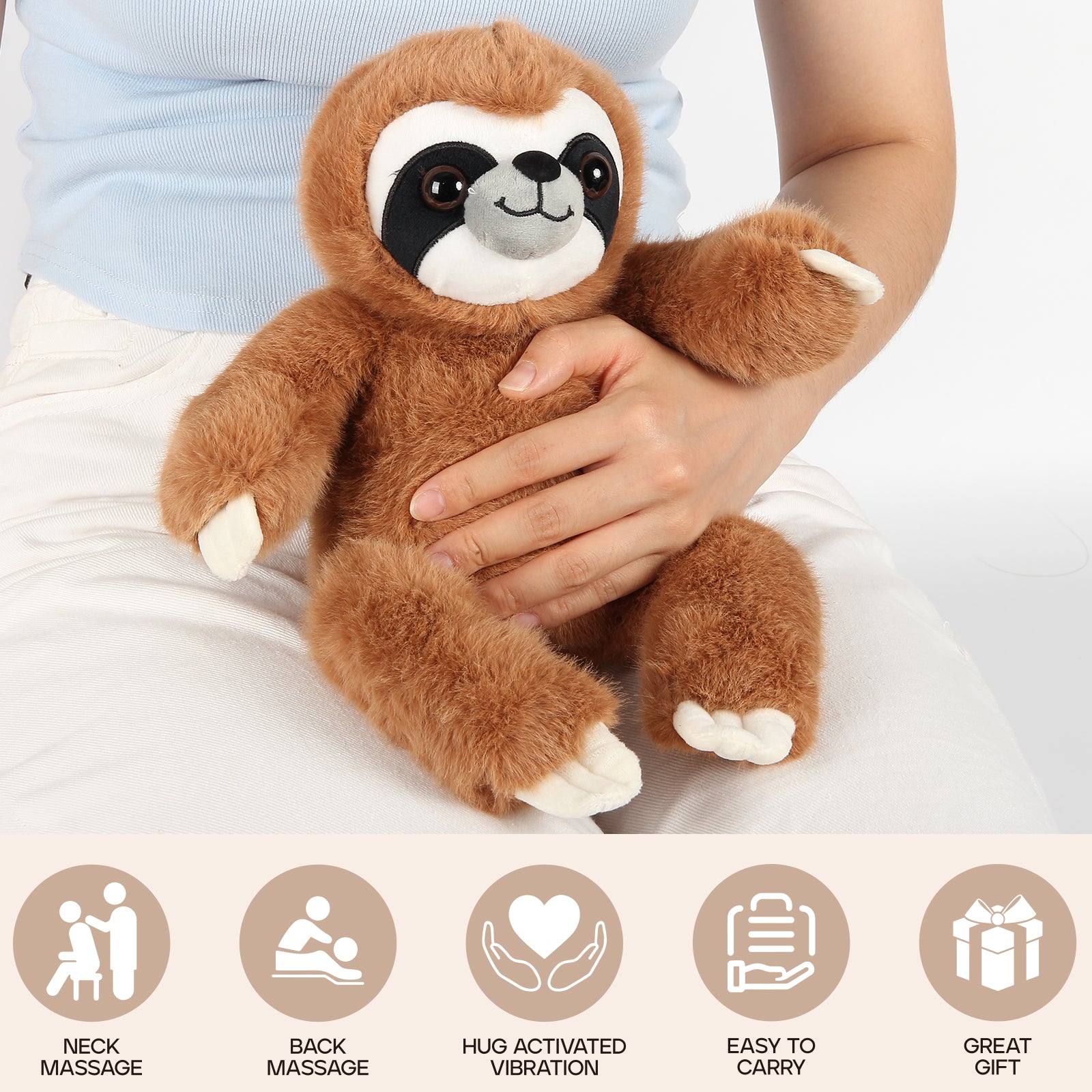 JiaLie Sloth Huggable Massager with Vibration, Vibrating Massager for Neck Back, Relaxing, Animal Electric Massager, Portable Travel Gift for Women & Men