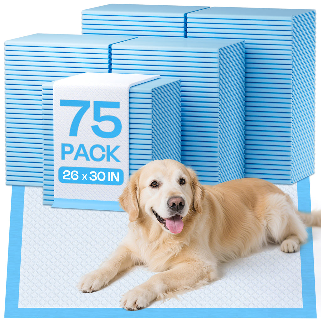 PETRIBE 75-Pack Puppy Pads - 30'' x 26'' Pee Pads for Dogs Potty Training with Super Absorbent & Leak-Proof Quick-Dry Design, 6-Layer Pads for Dogs, Blue