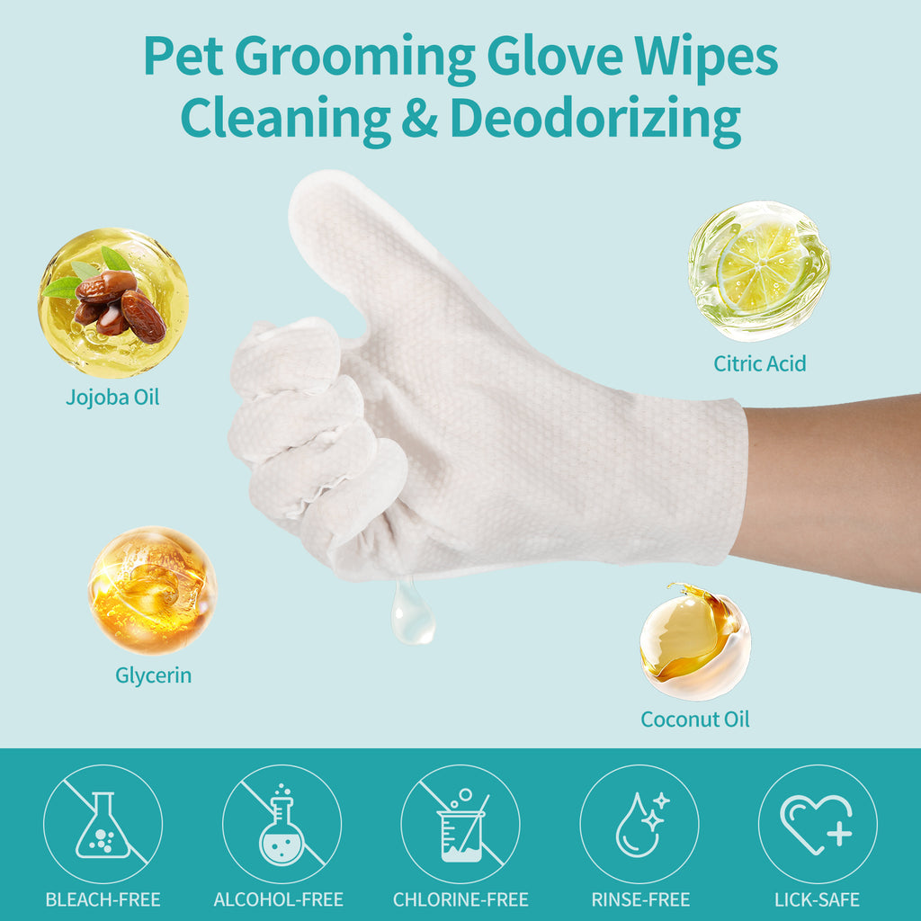 PETRIBE Dog Cleaning Wipes, Extra Thick Pet Bathing Wipes for Dogs & Cats, Dog Wipes Washing Gloves, Cleaning & Deodorizing Grooming Gloves for Daily Care and Traveling