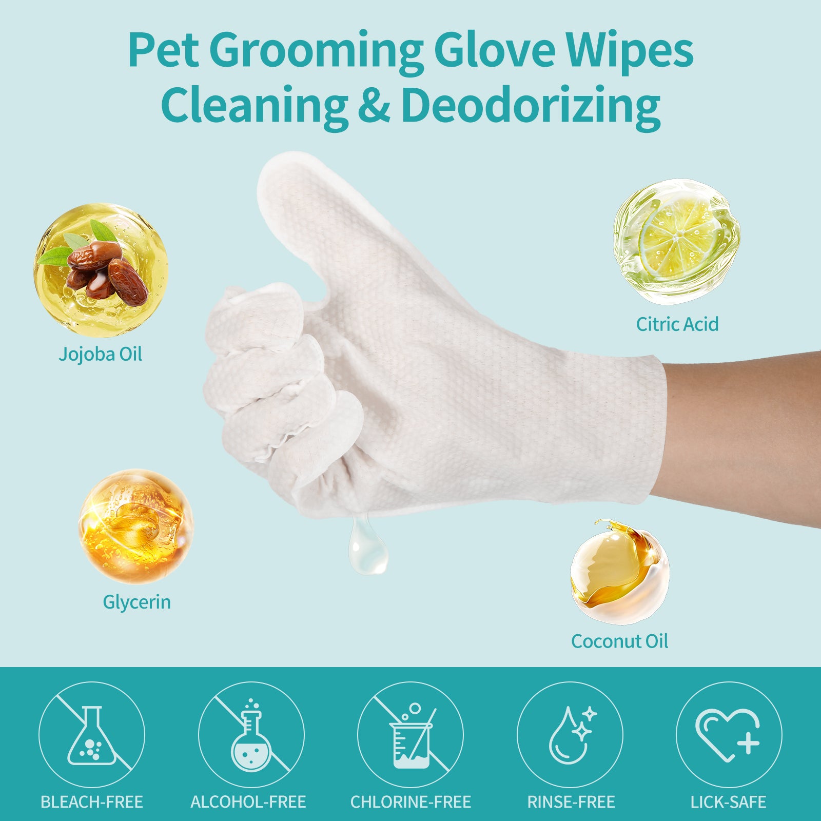 PETRIBE Dog Cleaning Wipes, Extra Thick Pet Bathing Wipes for Dogs & Cats, Dog Wipes Washing Gloves, Cleaning & Deodorizing Grooming Gloves for Daily Care and Traveling