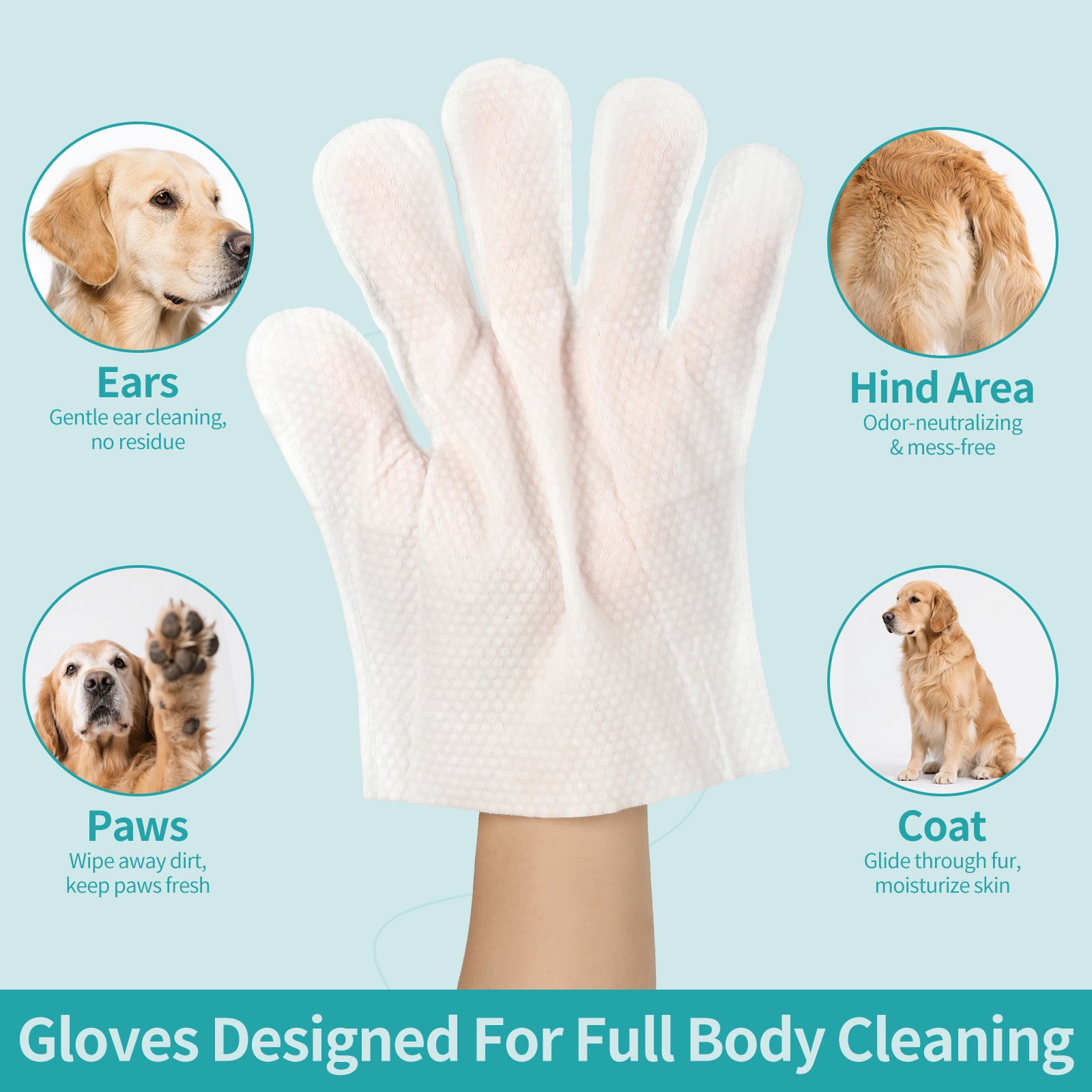 PETRIBE Dog Cleaning Wipes, Extra Thick Pet Bathing Wipes for Dogs & Cats, Dog Wipes Washing Gloves, Cleaning & Deodorizing Grooming Gloves for Daily Care and Traveling