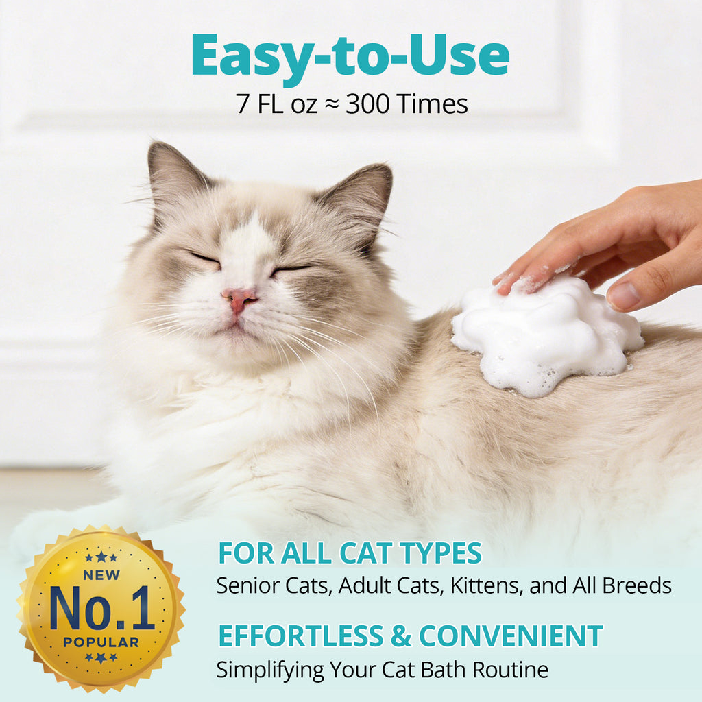 PETRIBE Cat Waterless Shampoo, No Rinse Dry Bath Foam, Hypoallergenic & Detangling, Odor Control,Vet-Recommended for Kittens/Cats