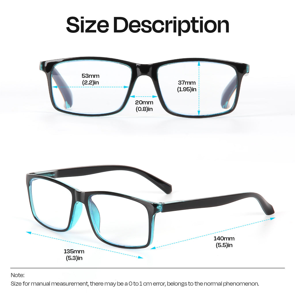 JiaLie Fashion Reading Glasses for Men Blue Light Blocking Unisex Rectangular Readers Mix Color, +1.5, 3pack