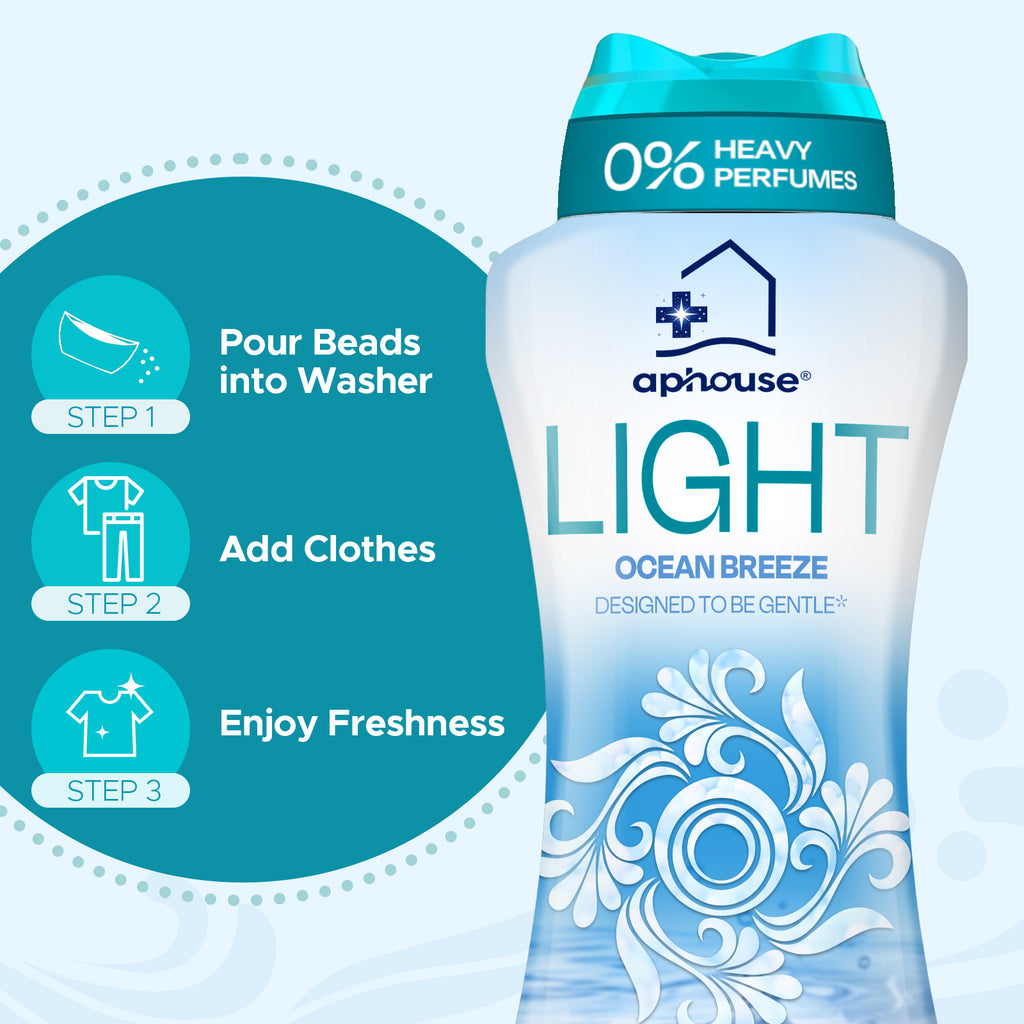 aphouse Light In-Wash Scent Booster Laundry Beads, No Heavy Perfumes, Ocean Breeze Scent, Long Lasting Freshness & Odor Eliminator for Laundry, HE Safe, 24 oz